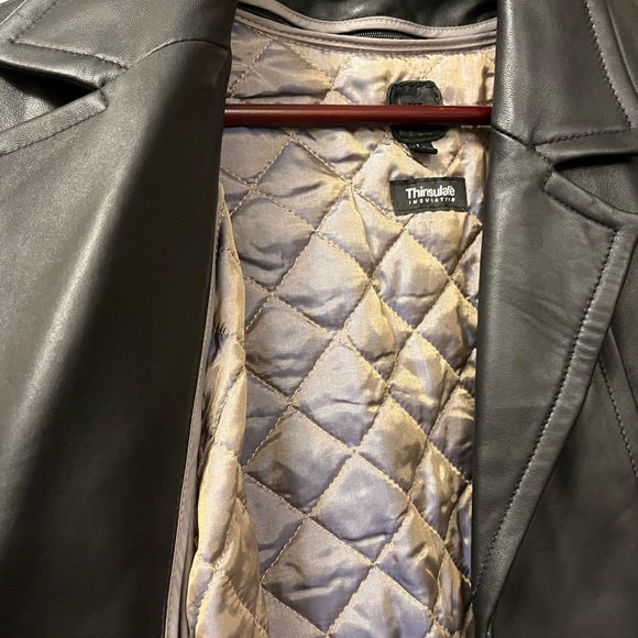 Thinsulate Black Leather Trench Coat - Picture 2 of 12